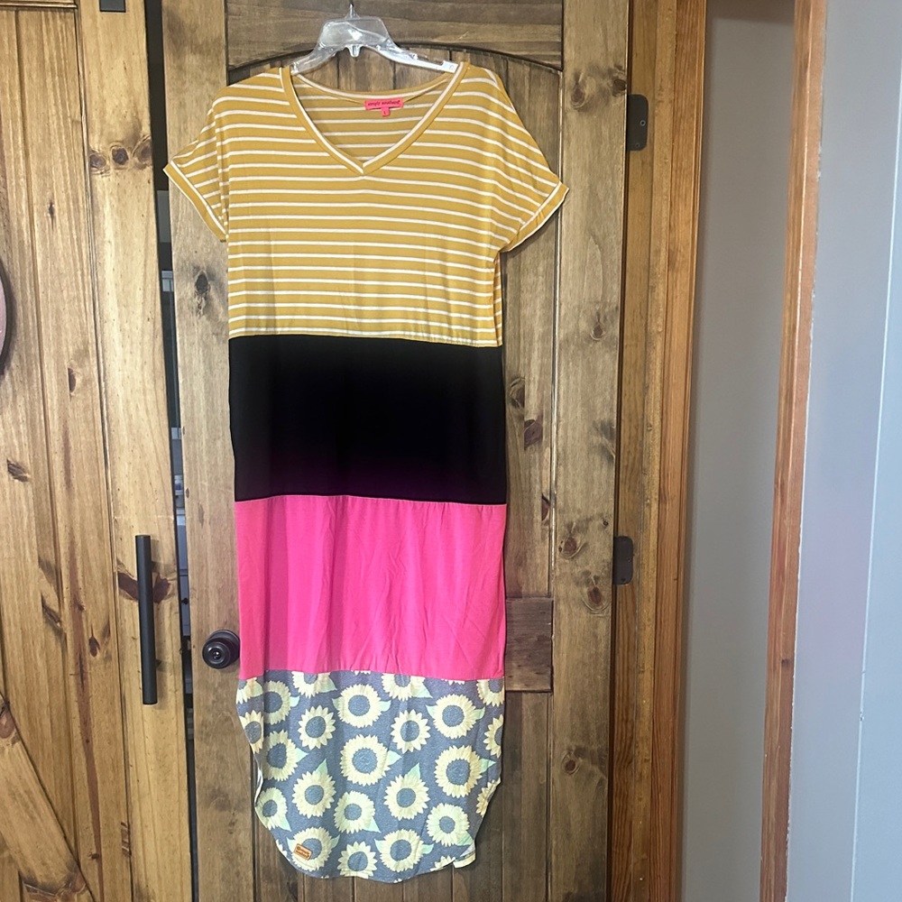 Simply Southern Yellow and White Striped Dress comfy with pockets